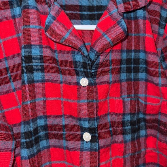 L.L. Bean Womens XS Petite Red & Blue Plaid Button-Up Flannel Pajama Shirt - Picture 3 of 5